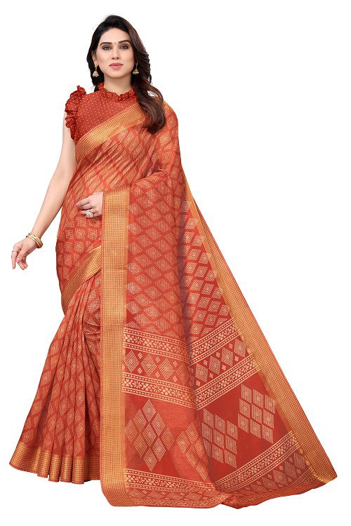 Zari Patta Gold 4 Handloom Regular Wear Wholesale Printed Sarees
